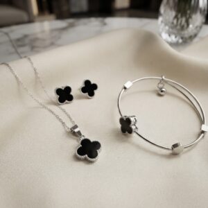 Clover Jewelry Set for Women – Necklace, Stud Earrings & Adjustable Bracelet | Jewellery Circle